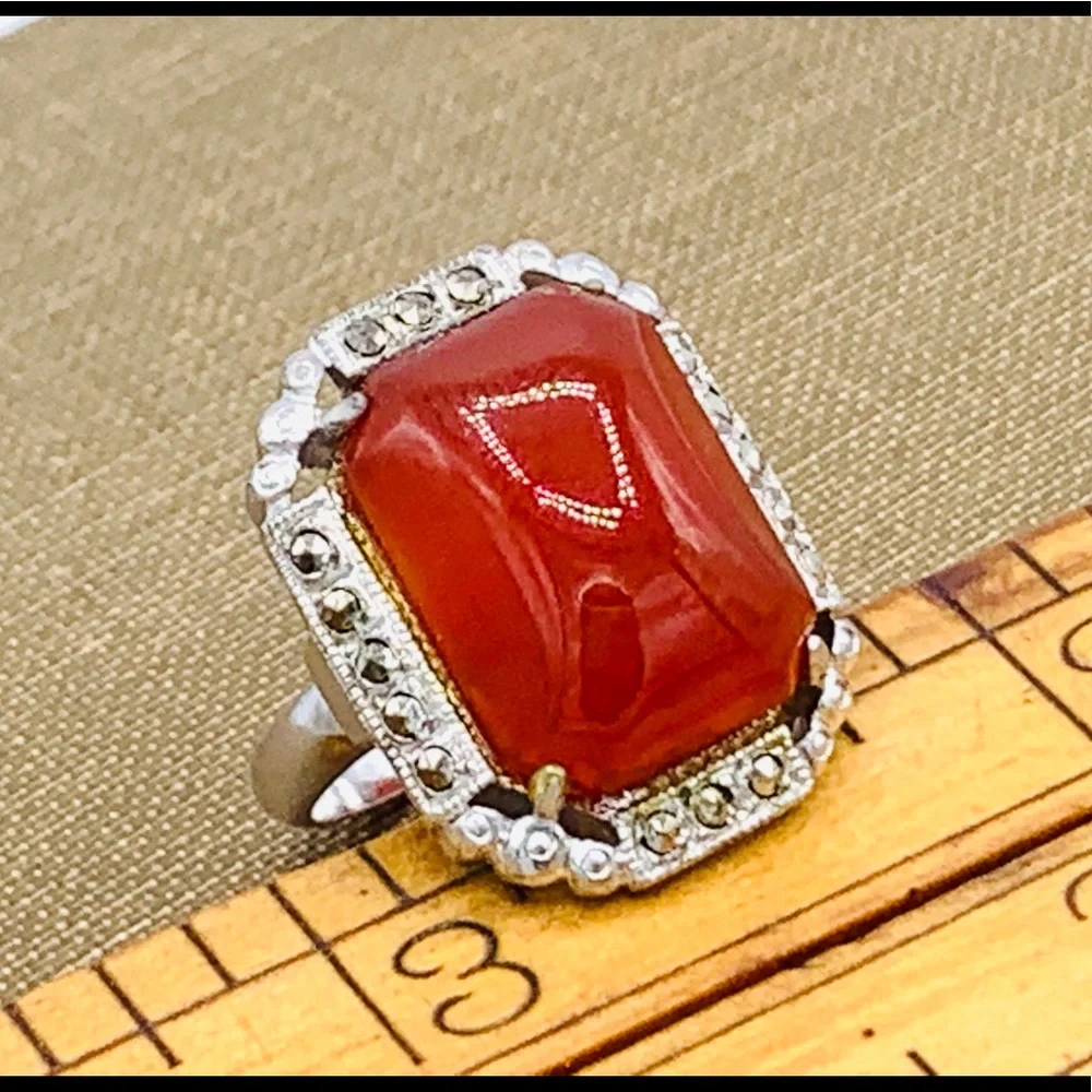 Red orange vintage costume ring NOS adjustable